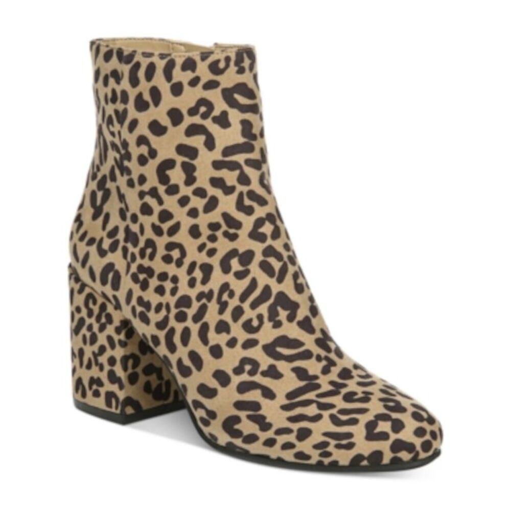 BAR III Womens Beige Leopard Print Gatlin Almond Toe Block Heel Booties 7.5 M
